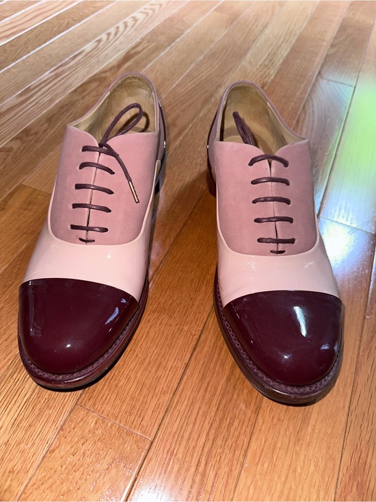 The Office Of Angela Scott Shoes - Office of Angela Scott Two-Tone Lace-Up Oxford Shoes — Pink & Burgundy